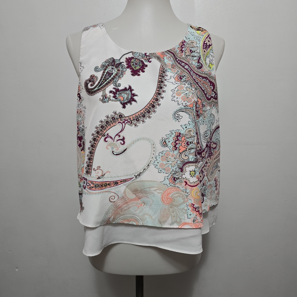Bisou Bisou Sleeveless Paisley Blouse Medium – Boho Chic Layered Tank Top - Picture 2 of 8